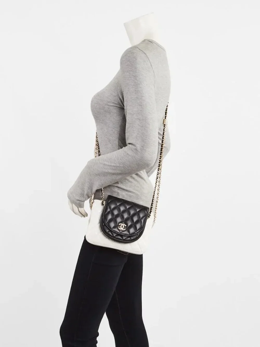 Chanel White/Black Quilted Lambskin Leather Double Side Pack Crossbody Bag